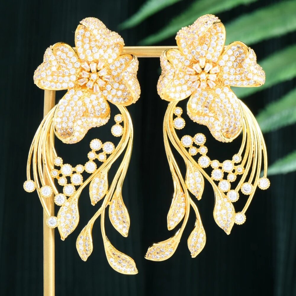 Soramoore Brand New Luxury Romantic Shiny CZ Drop Dangle Long Earrings For Women